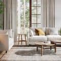 3D rendering of stylish white furniture in a cozy living room