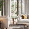3D rendering of stylish white furniture in a cozy living room