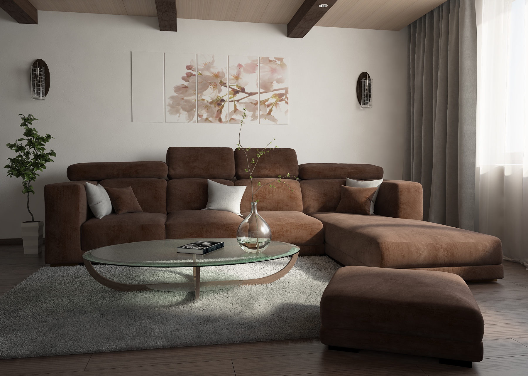 Клотчнывый диван в интерьере гостиной