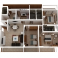 3BHK plan in 3D model