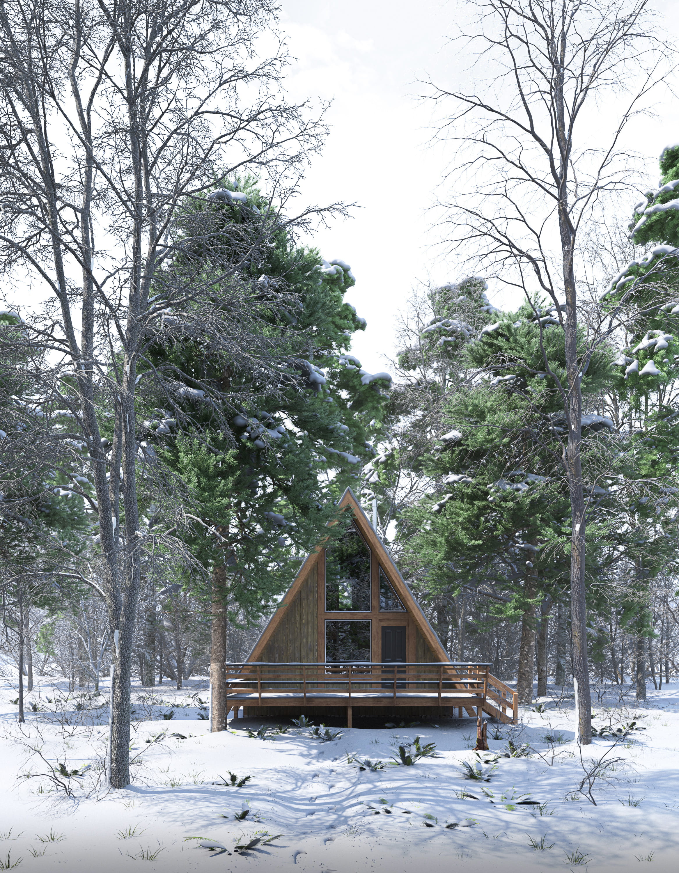 woodland-cabin-winter-scene