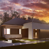 architectural visualization at sunset