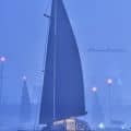 Boats and the city in the fog