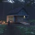 Forest Cabin House - night view