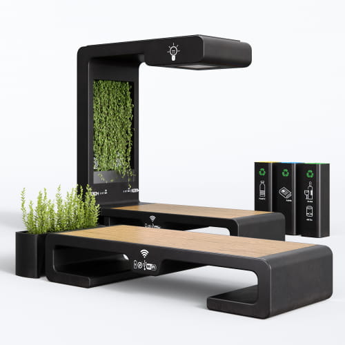 eco benches trash bin solar panel 2 AM285 Archmodels