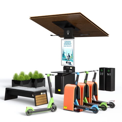 eco charging station scooter trash bin bench solar panel 7 AM285 Archmodels