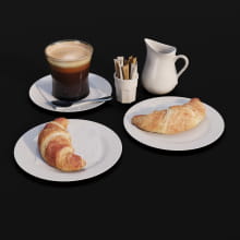 croissants coffee plates 16 AM289