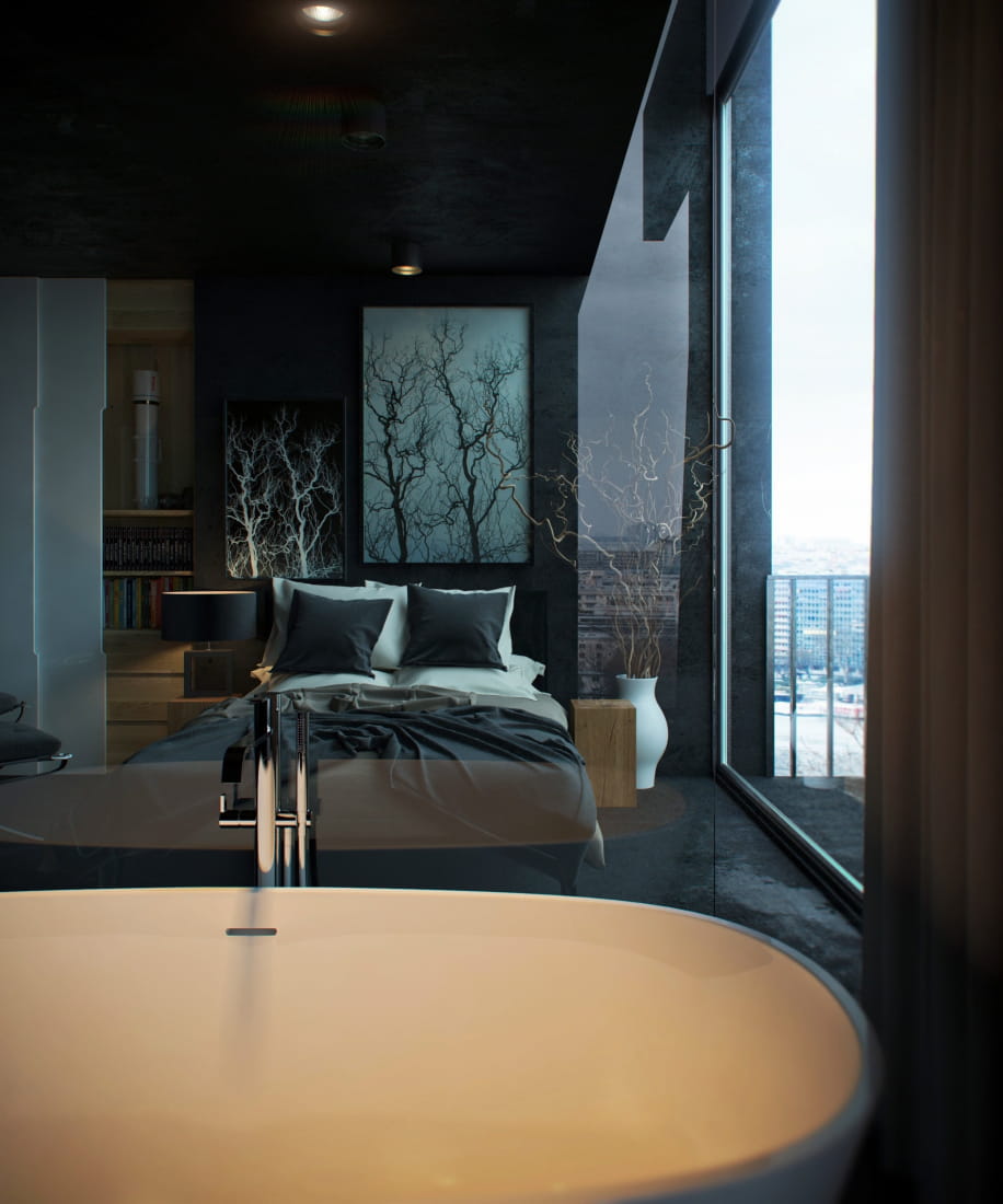 black-concrate-bedroom