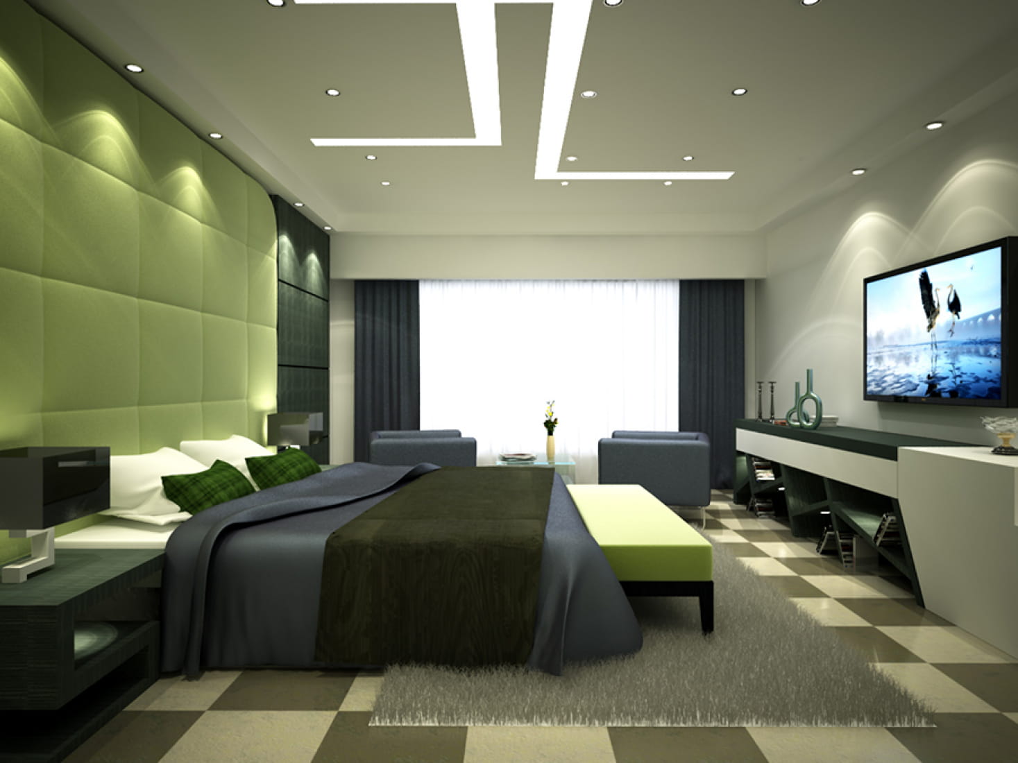 green-bed-room