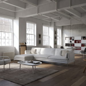 Concrete loft with Italian furniture from Zanotta, Kahrs floor and Gubi lights