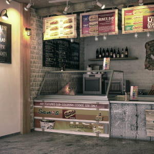 Modern Food Court in Vintage Style.