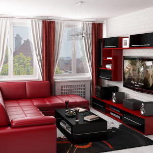Red and black living room