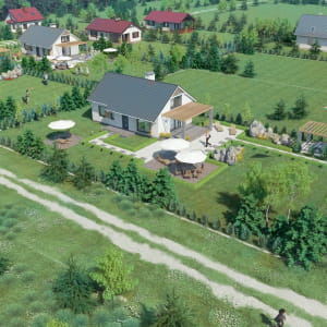 Aerial view - cottage urban complex in Poland