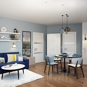 White and blue: living room
