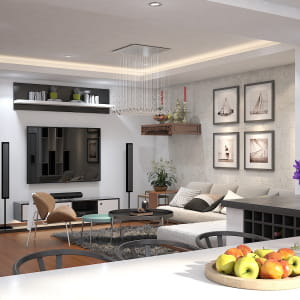 living room and kitchen