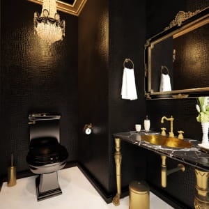 Black &amp; Gold Powder Room