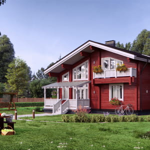 Wooden houses in traditional Scandinavian colors