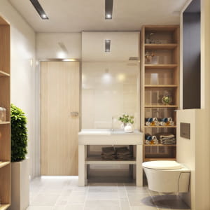 bedroom and bathroom