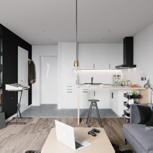 Small apartment interiorfor men  in Warsaw, Poland