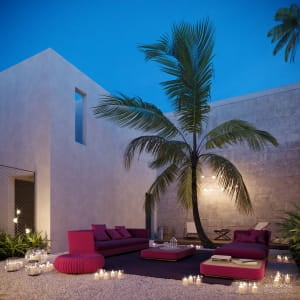 Colonial house at night