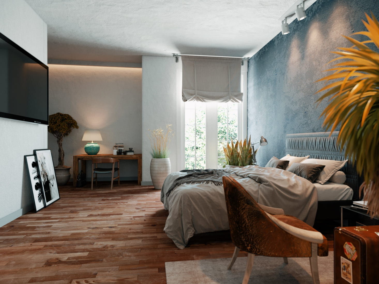 bluewall-cozy-bedroom