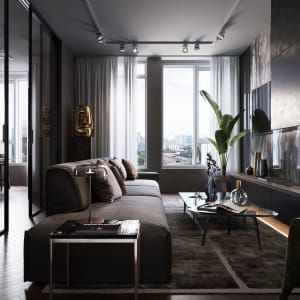 Apartment interior design in dark shades
