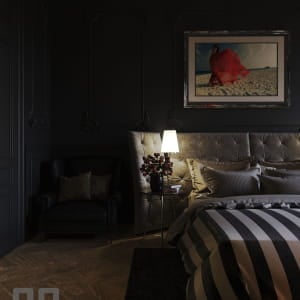 Bedroom in classic style. Design and 3D visualization