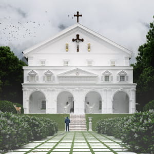 Church in mist