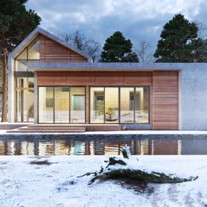 Modern villa in snowy day