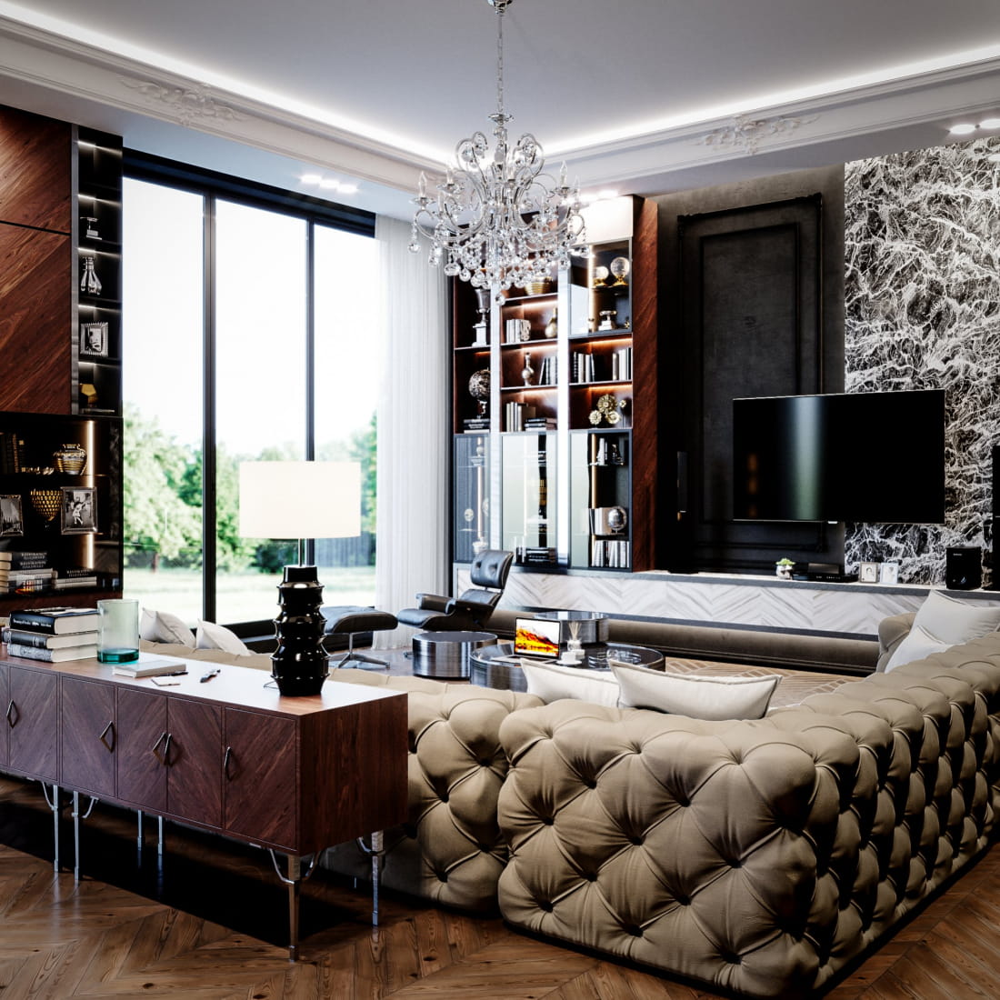 high-ceiling-living-room