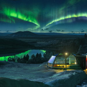 Glass igloos in the Nothern Lights