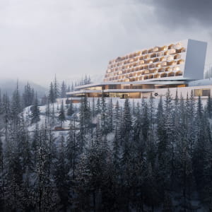 Hotel in snowy mountains