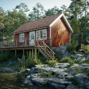 Cabin by the stream