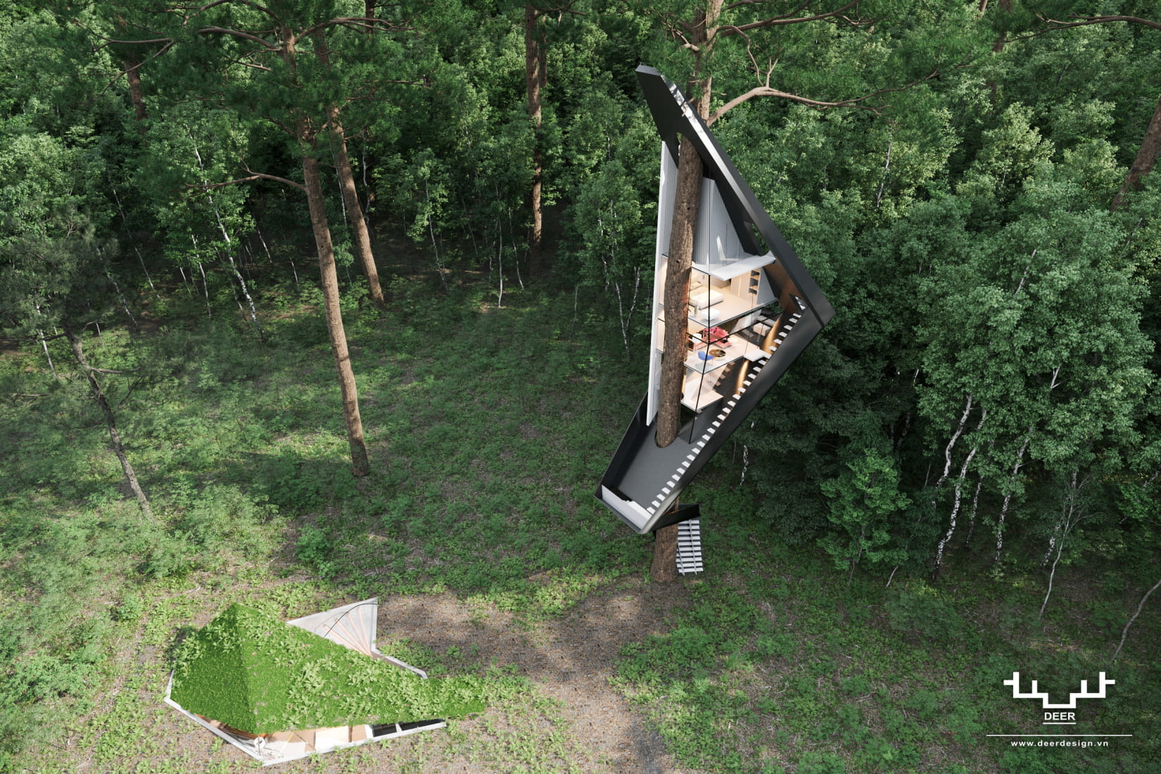 triangle-tree-house-in-the-forest