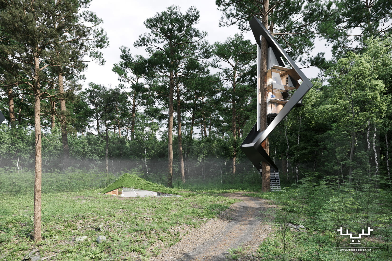 triangle-tree-house-in-the-forest