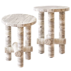 Ensemble of Travertine Side Tables by Clement Brazille