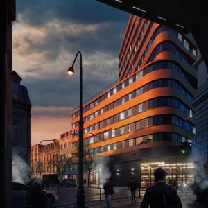 Exterior visualization of a street in Berlin