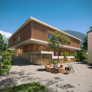 Inspiration in the Mountains: Exterior Visualization of the Kindergarten Ried in Zillertal