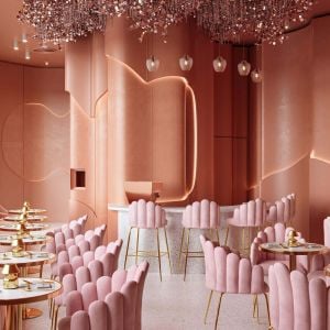Elegant Pink Restaurant Interior – High-Quality 3D Product Visualization