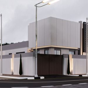 Contemporary Luxury Villa – Minimalist Exterior with Curved Architectural Feature - 3DSMAX - CORONA