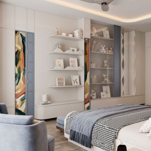 Modern Bedroom with a soft, Playful, and Cozy Aesthetic