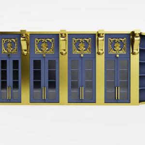 Luxurious Classical Gold &amp; Navy Blue Wall Cabinet Unit