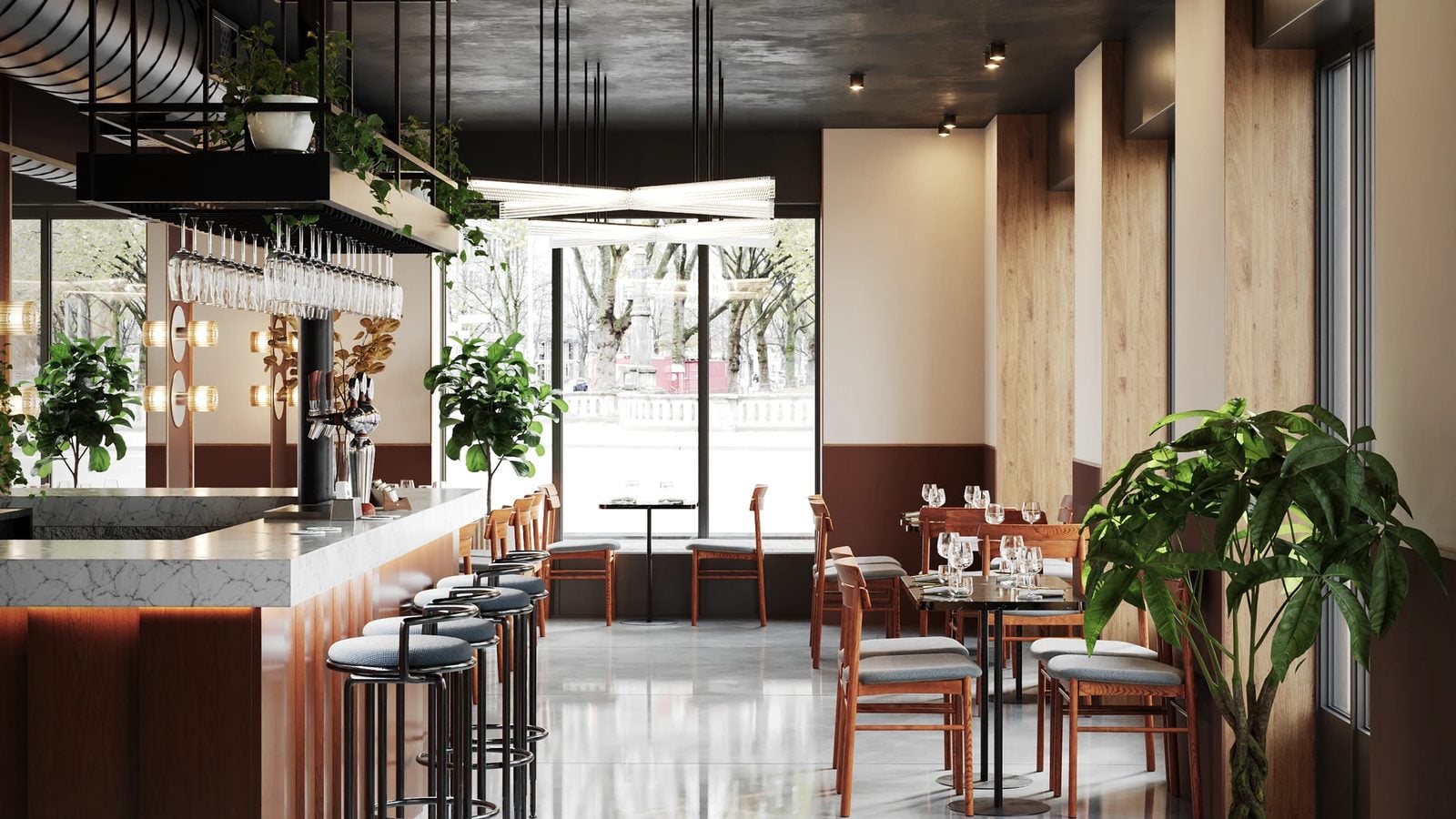 Camera 001, wide spatial overview of the bar interior