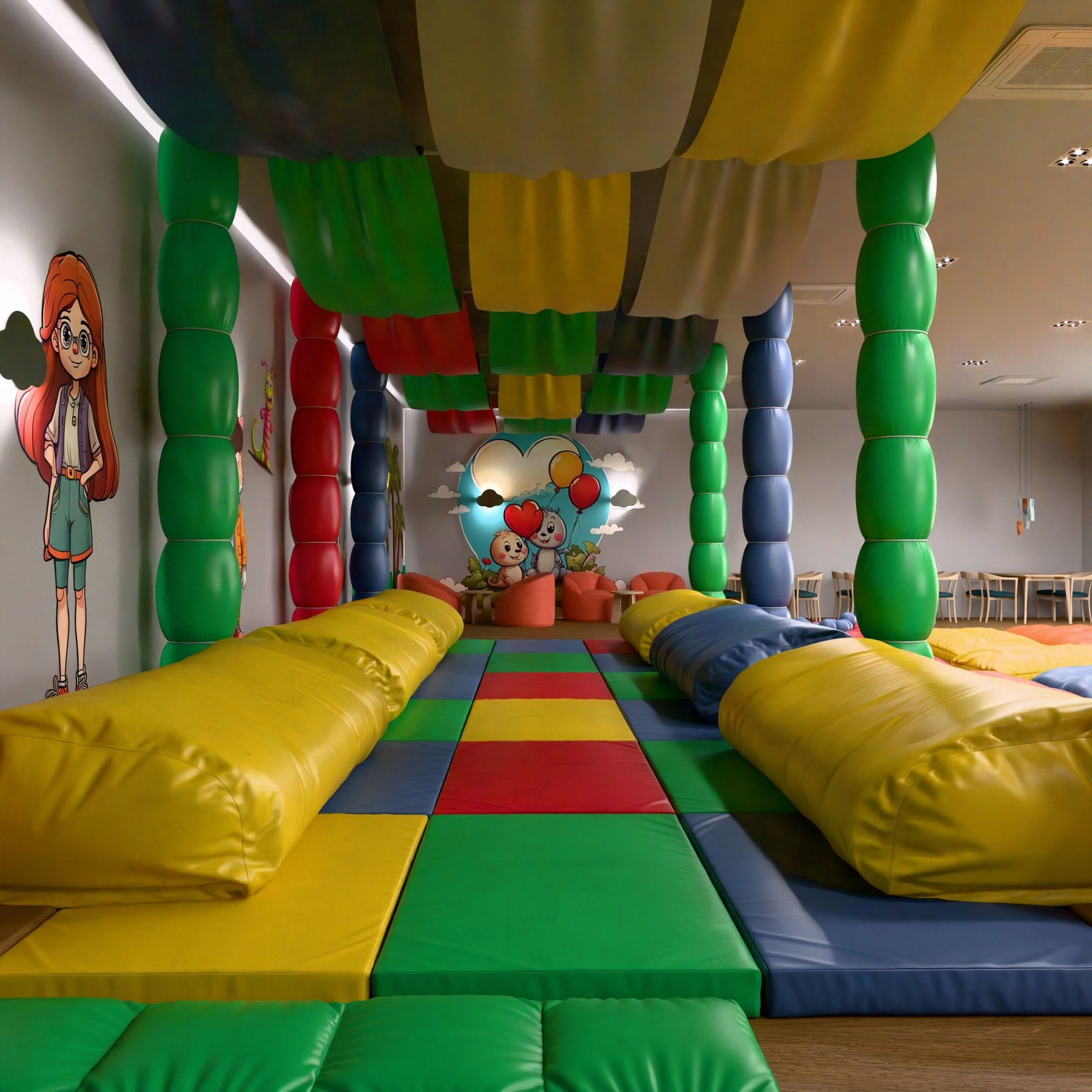 Indoor playground with soft padded blocks