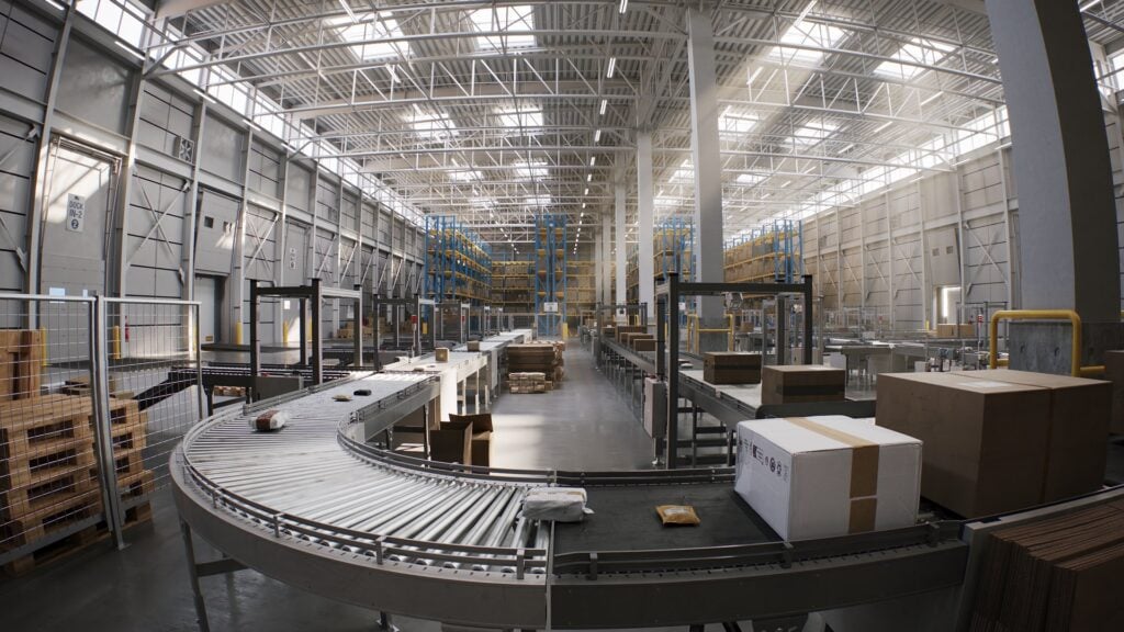 Warehouse sortation conveyor with parcels