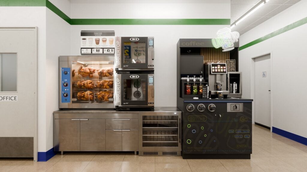 Convenience store coffee and hot food station