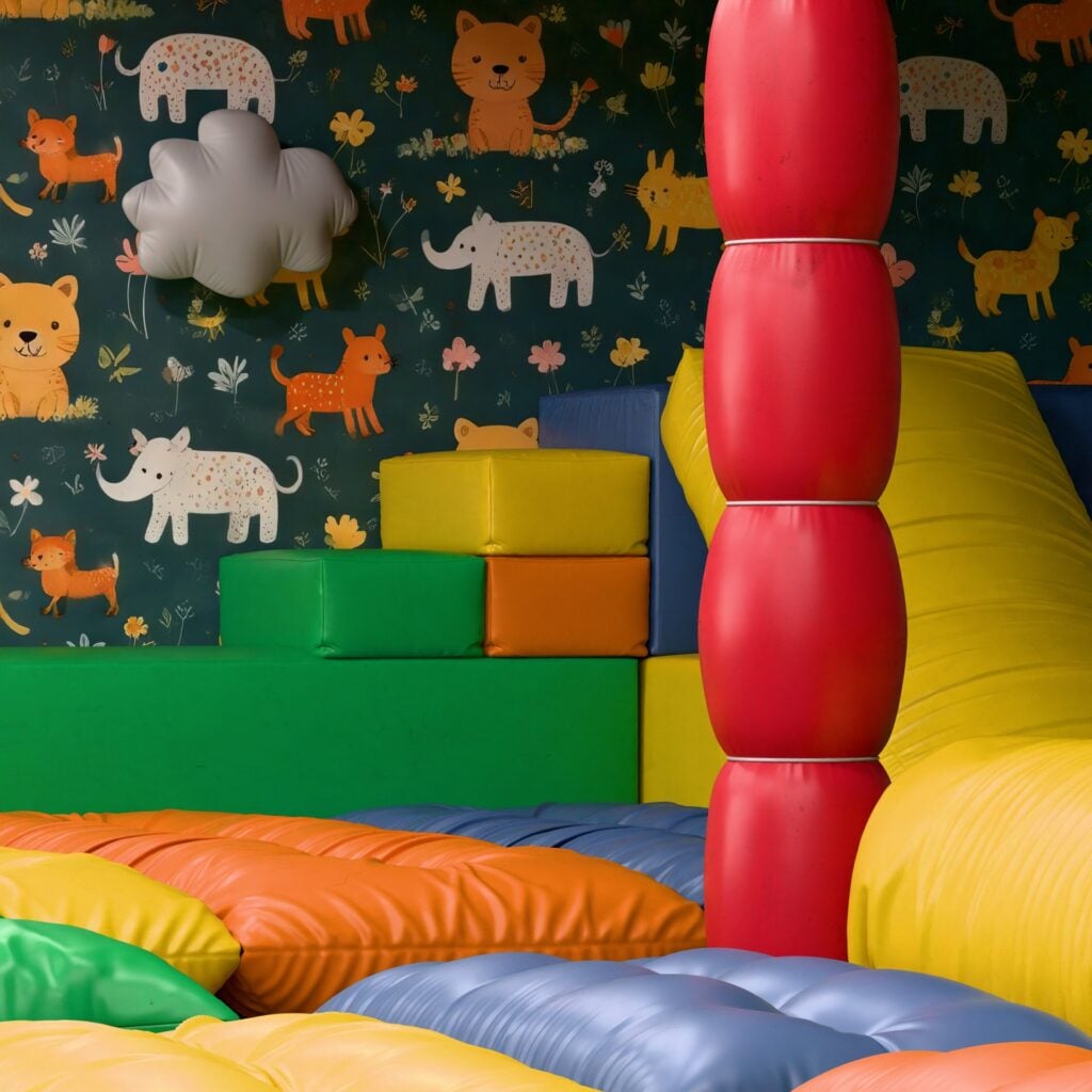 Soft play area with colorful foam blocks
