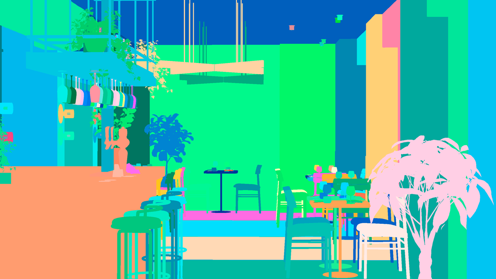 Instance ID mask of the same frame, one color per object